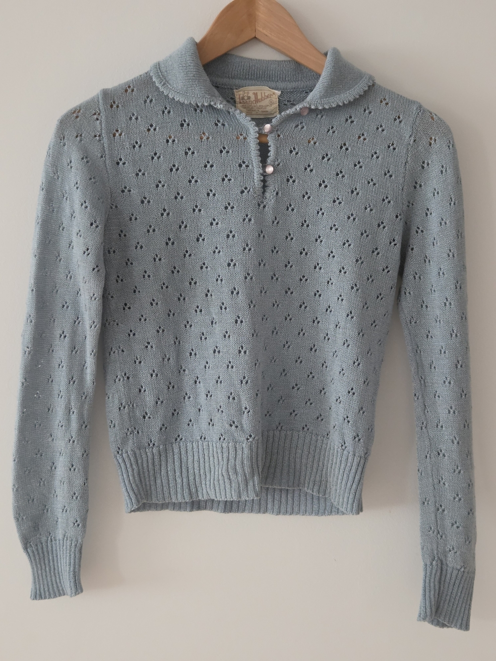 Vintage 50s Look Light Blue Knit Sweater